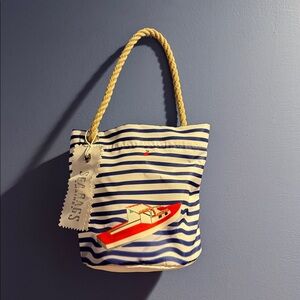 NWT SEABAGS of MAINE Bucket Bag Lobster Boat Nautical Stripe. Recycled, Washable